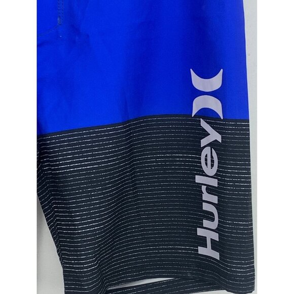 Hurley Mens Board Shorts Size 31 Blue Black Stripe Swim Surf Beach Pool EUC - Picture 2 of 10